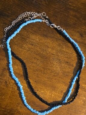 Layered 2 Blue and Black Beaded Necklace